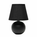 Creekwood Home Traditional Petite Ceramic Orb Base Table Desk Lamp with Matching Tapered Drum Fabric Shade, Black CWT-2004-BK